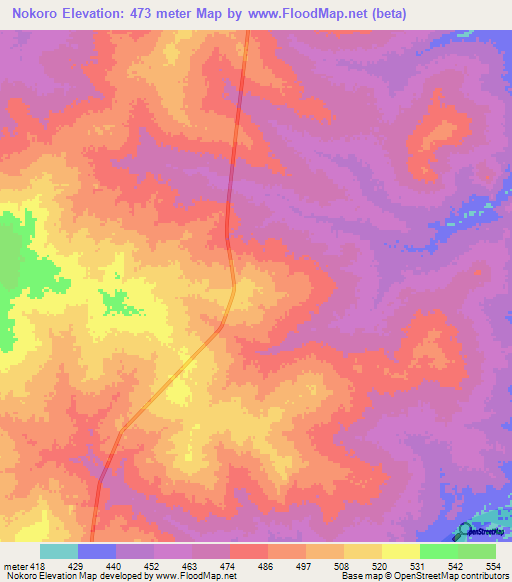 Nokoro,Chad Elevation Map