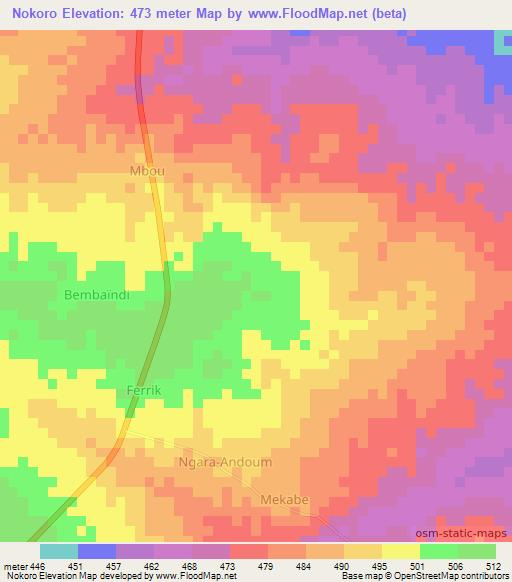 Nokoro,Chad Elevation Map