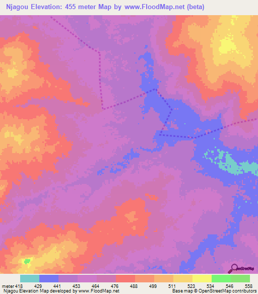 Njagou,Chad Elevation Map