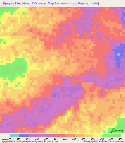 Njagou,Chad Elevation Map