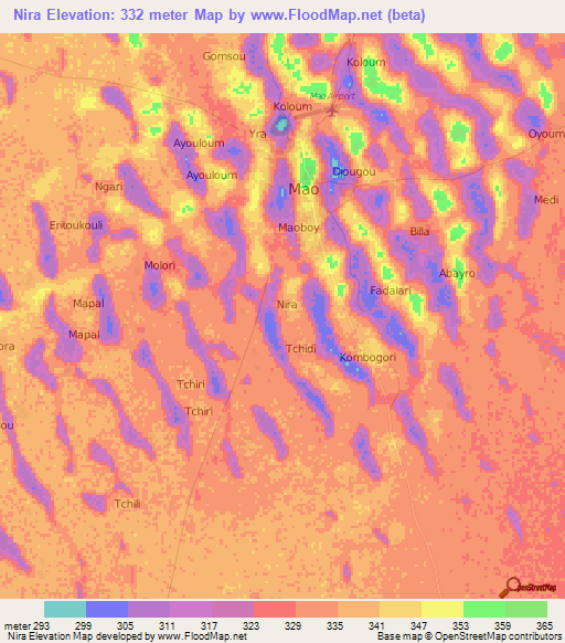 Nira,Chad Elevation Map
