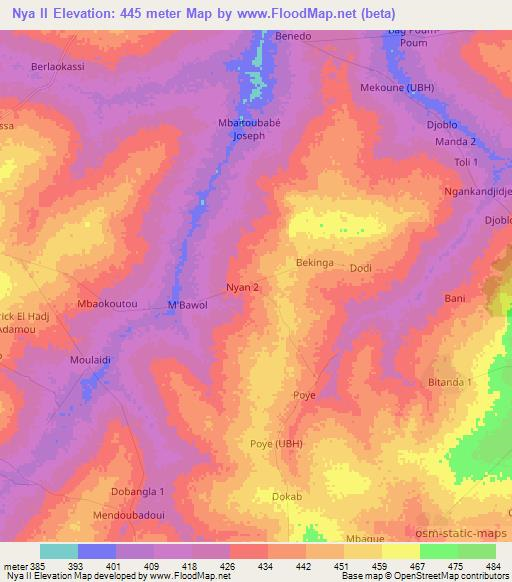 Nya II,Chad Elevation Map
