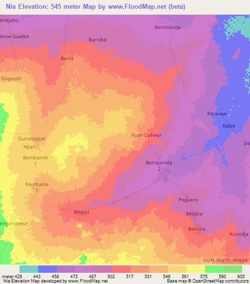 Nia,Chad Elevation Map