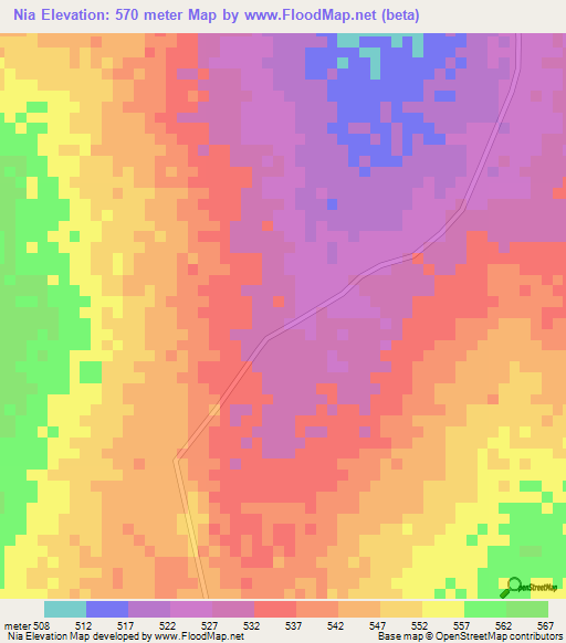 Nia,Chad Elevation Map