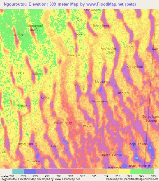 Ngouroutou,Chad Elevation Map