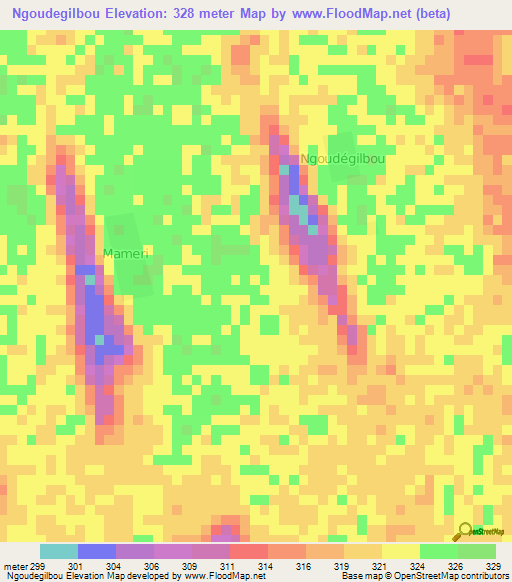 Ngoudegilbou,Chad Elevation Map