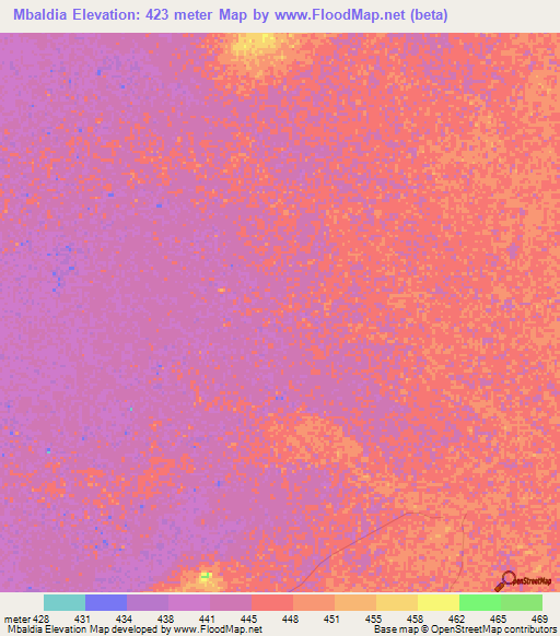 Mbaldia,Chad Elevation Map