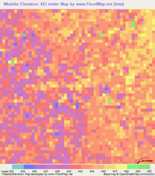 Mbaldia,Chad Elevation Map