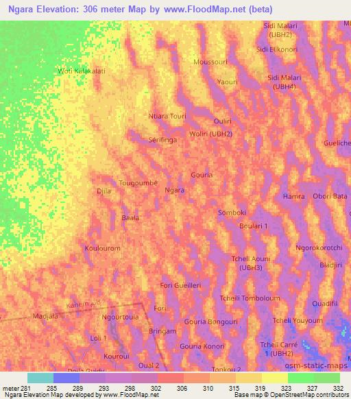 Ngara,Chad Elevation Map