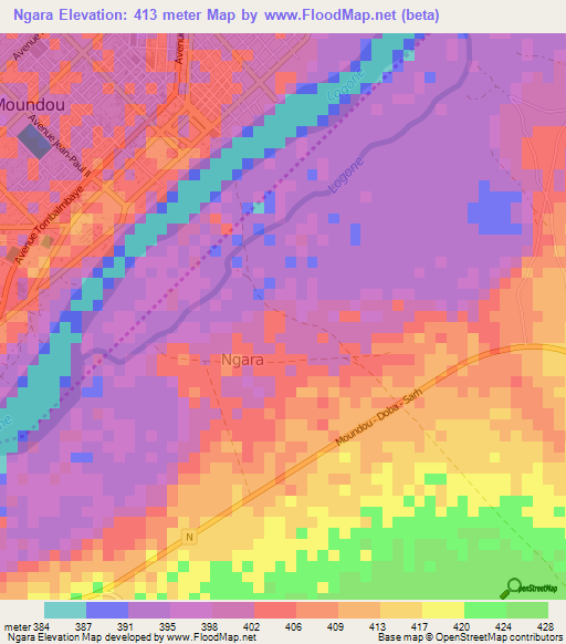 Ngara,Chad Elevation Map
