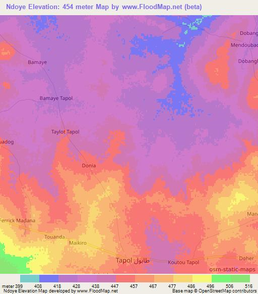 Ndoye,Chad Elevation Map
