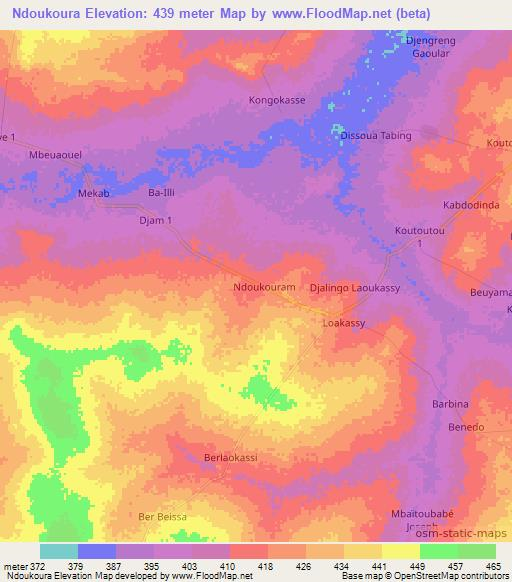 Ndoukoura,Chad Elevation Map