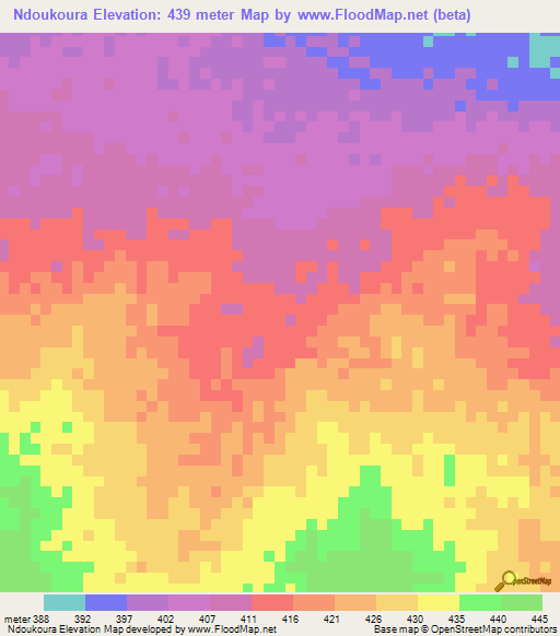 Ndoukoura,Chad Elevation Map