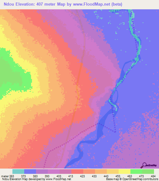 Ndou,Chad Elevation Map