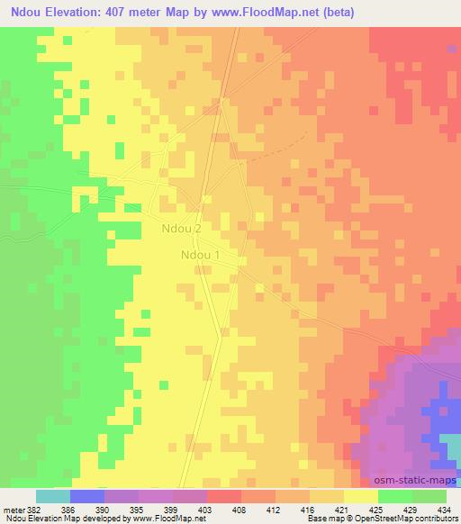 Ndou,Chad Elevation Map