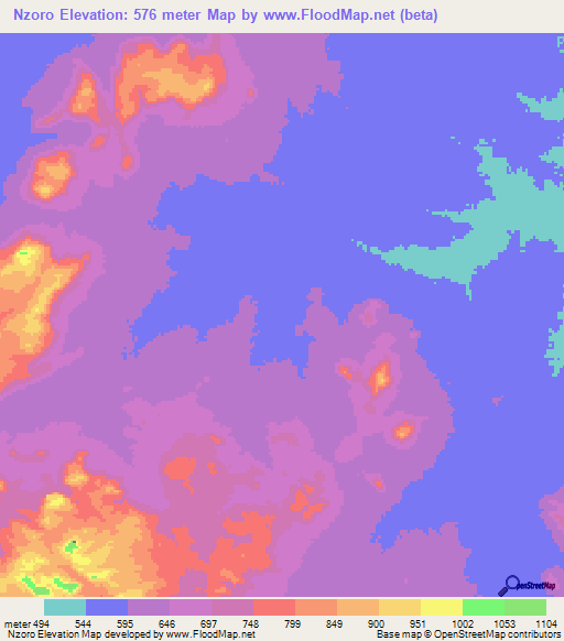 Nzoro,Chad Elevation Map