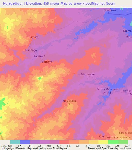 Ndjagadigui I,Chad Elevation Map