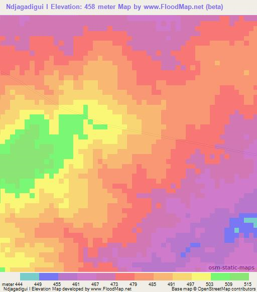 Ndjagadigui I,Chad Elevation Map