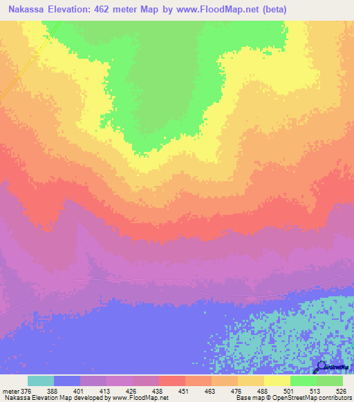 Nakassa,Chad Elevation Map