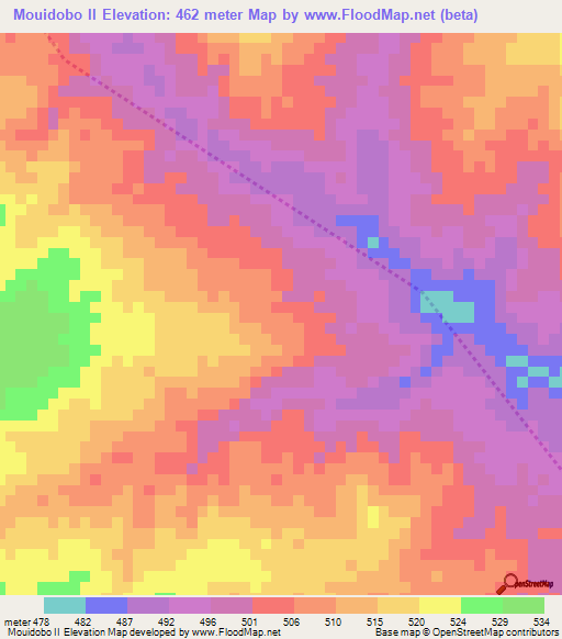 Mouidobo II,Chad Elevation Map