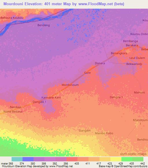 Mourdouni,Chad Elevation Map