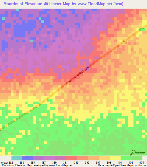 Mourdouni,Chad Elevation Map