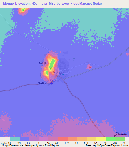 Mongo,Chad Elevation Map