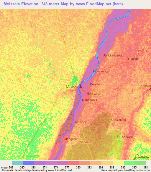 Moissala,Chad Elevation Map