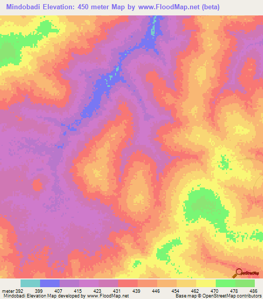 Mindobadi,Chad Elevation Map