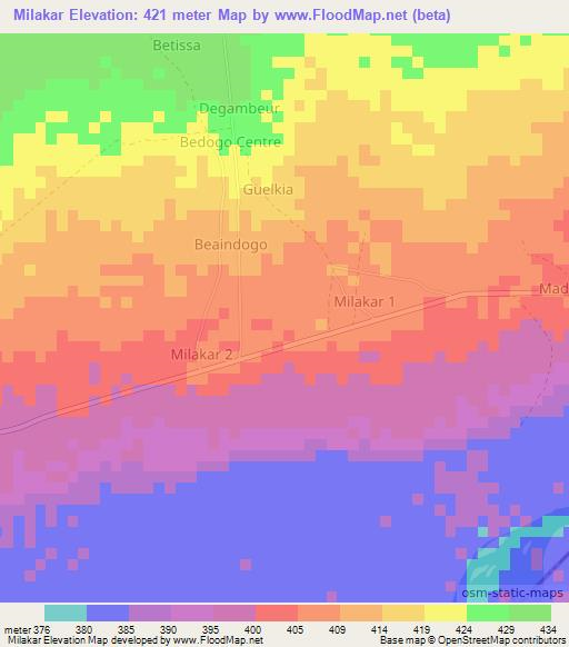 Milakar,Chad Elevation Map