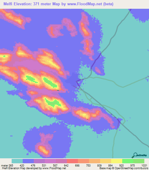 Melfi,Chad Elevation Map