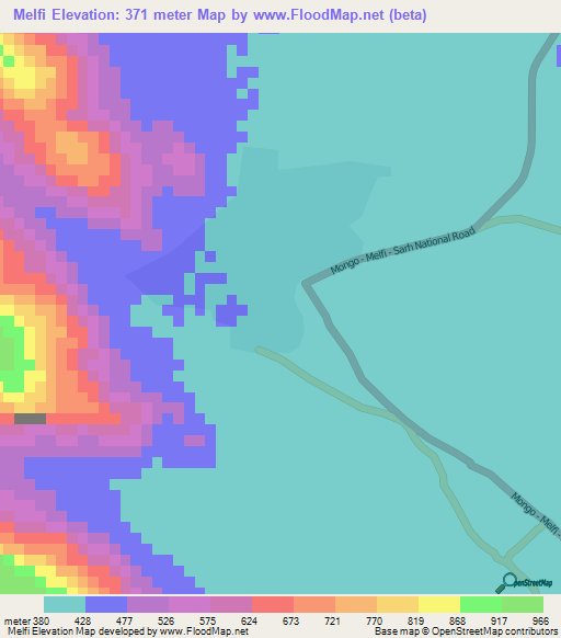 Melfi,Chad Elevation Map