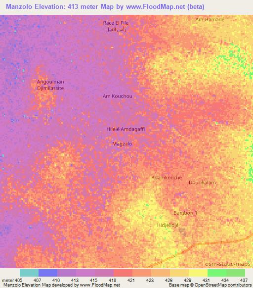Manzolo,Chad Elevation Map