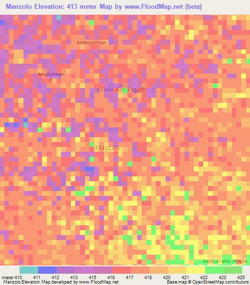 Manzolo,Chad Elevation Map
