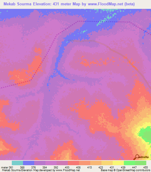 Mekab Sourma,Chad Elevation Map