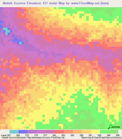 Mekab Sourma,Chad Elevation Map