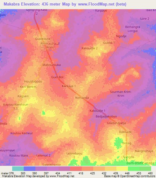 Makabra,Chad Elevation Map