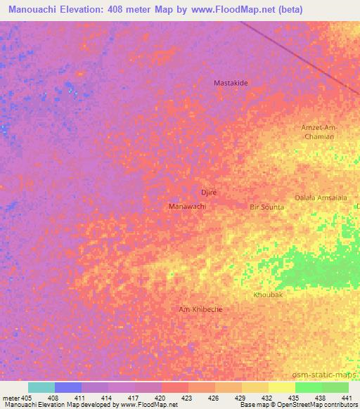 Manouachi,Chad Elevation Map