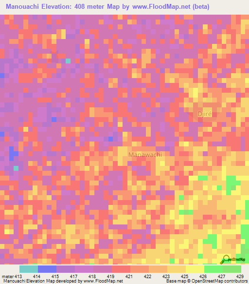 Manouachi,Chad Elevation Map