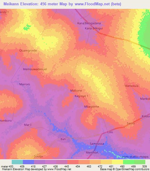 Meikann,Chad Elevation Map