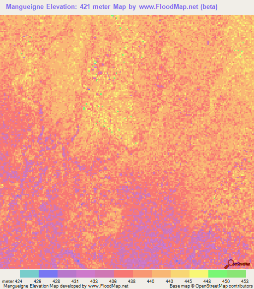 Mangueigne,Chad Elevation Map