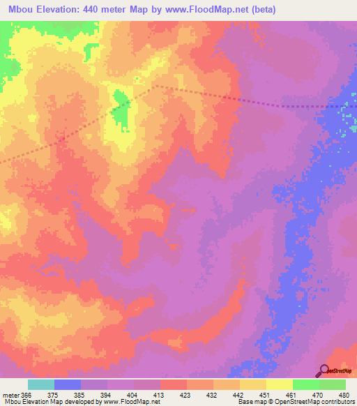 Mbou,Chad Elevation Map