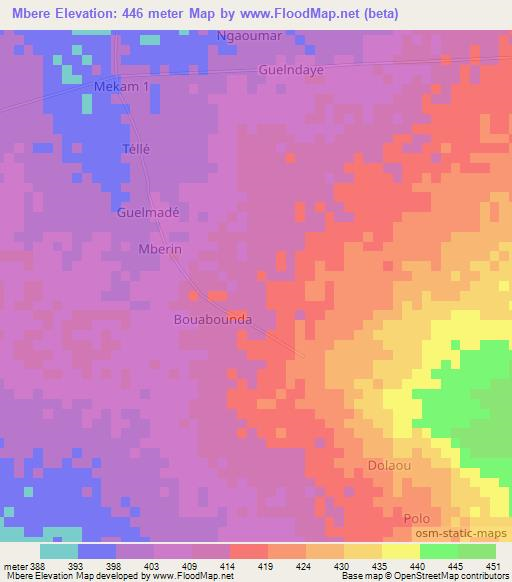 Mbere,Chad Elevation Map