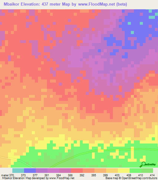 Mbaikor,Chad Elevation Map