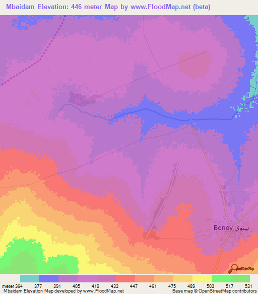 Mbaidam,Chad Elevation Map