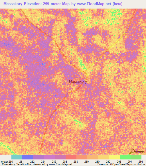 Massakory,Chad Elevation Map