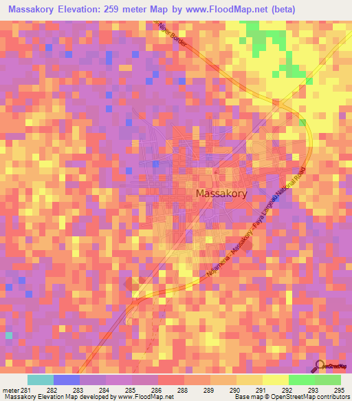 Massakory,Chad Elevation Map