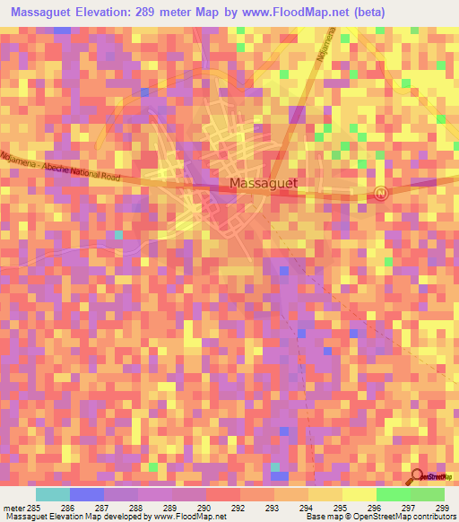 Massaguet,Chad Elevation Map