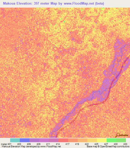 Makoua,Chad Elevation Map