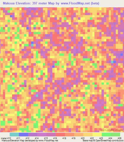 Makoua,Chad Elevation Map
